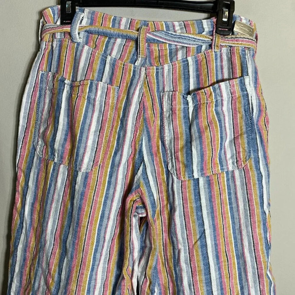 7 For All Mankind Striped Linen Wide Leg Pants Women's Size 10 Multicolor Ankle - Picture 10 of 16